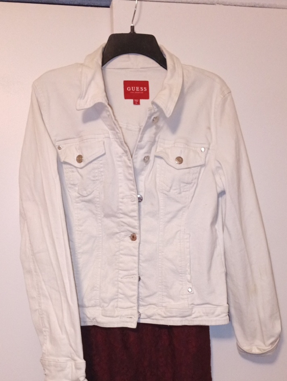 GUESS White Denim Jacket with Metal Buttons